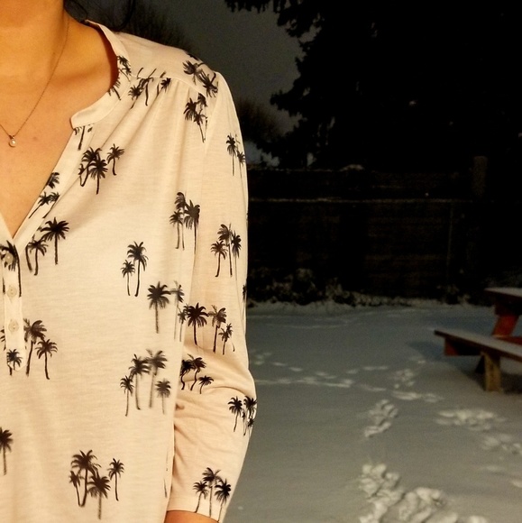 H&M Tops - Cream color with palm tree imprint, long sleeve